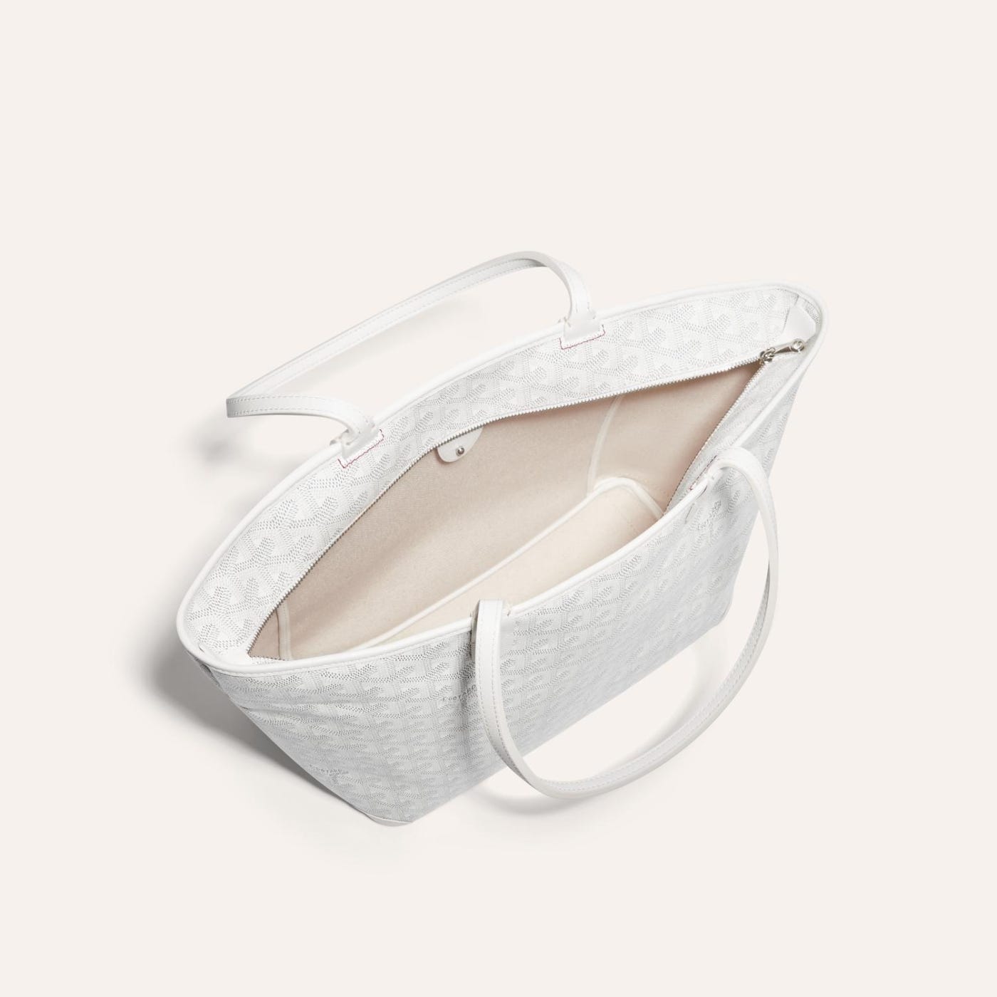 Goyard Goyardine Artois Tote PM White Canvas & Chevroches Calfskin Palladium Hardware - Image 4